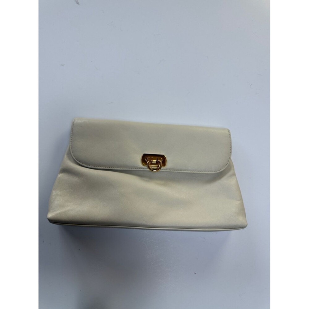 Bechamel Cream Leather Clutch with Gold-Tone Hardware